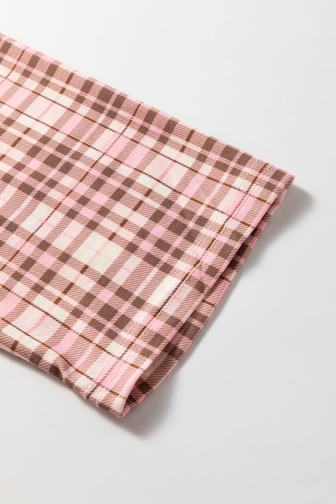 Plaid Patch Pocket Long Sleeve Lounge Set