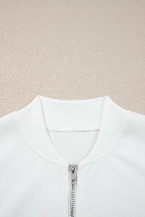 Casual Zip Up Knit Puff Sleeve Jacket