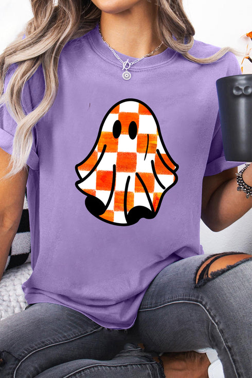 Checkered Ghost Character Graphic Print T Shirt