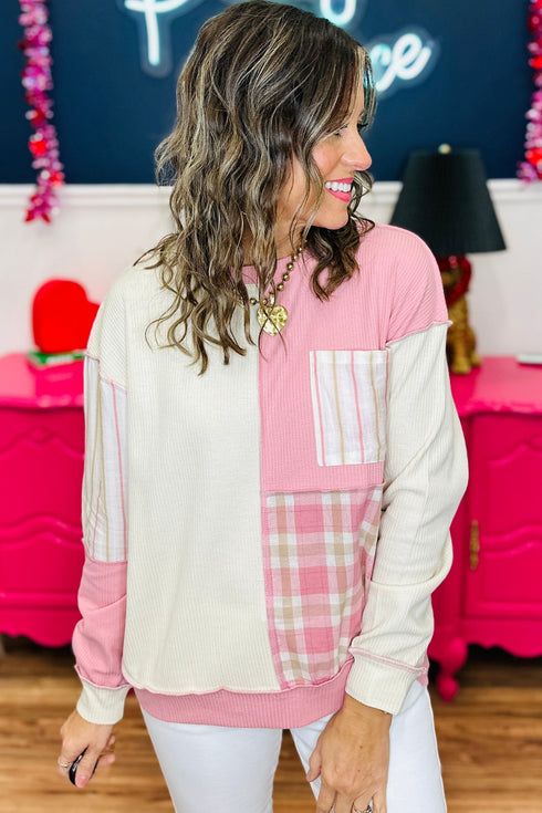 Everyday Easy Plaid Panel Long Sleeve Top