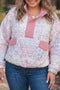 Floral Quilted V Neck Faux Pocket Southern Sweatshirt