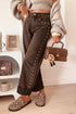 Cotton Denim Studded Straight Leg Loose Jeans