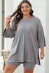 Solid Ribbed Loose Tunic Top And Slim Short Sets