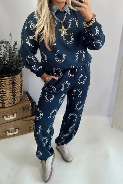 Elastic Waist Western Print Pocket Two Piece Pant Set