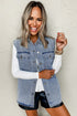 Solid Denim Flap Pocket Curved Hem Shirt Vest