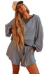 Striped Oversized Long Sleeve Top Drawstring Loose Shorts Two Piece Short Set