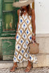 Bohemian Abstract Print V Neck Sleeveless Maxi Dress