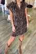 Leopard Print Short Sleeve Shift Western Mini Dress