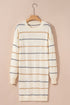 Relaxed Striped Crew Neck Long Sleeve Sweater Dress