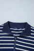 Preppy Textured Stripe Half Zip Collared Pullover Top