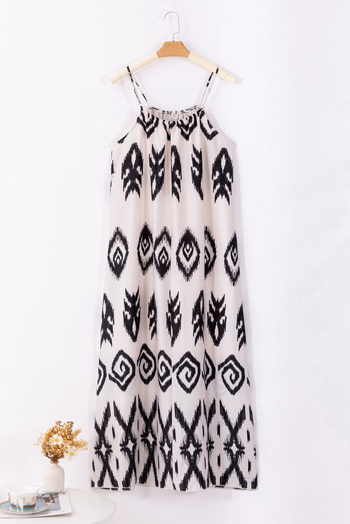 Abstract Geometric Pattern Sleeveless Flowy Maxi Dress