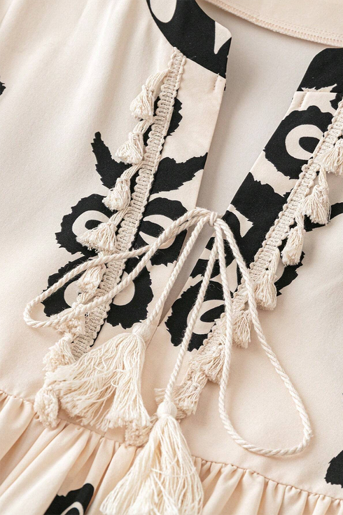 Abstract Print Fringe Tassel Bohemian Western Mini Dress