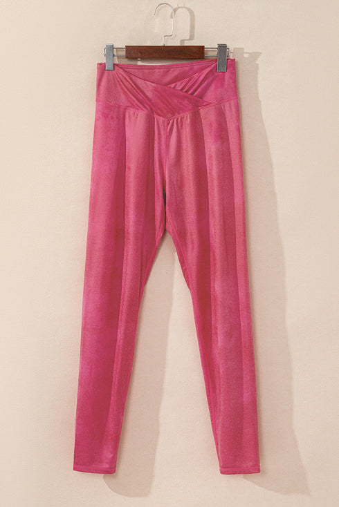 Crossed Dip Waist Solid PU Leather Bodycon Leggings