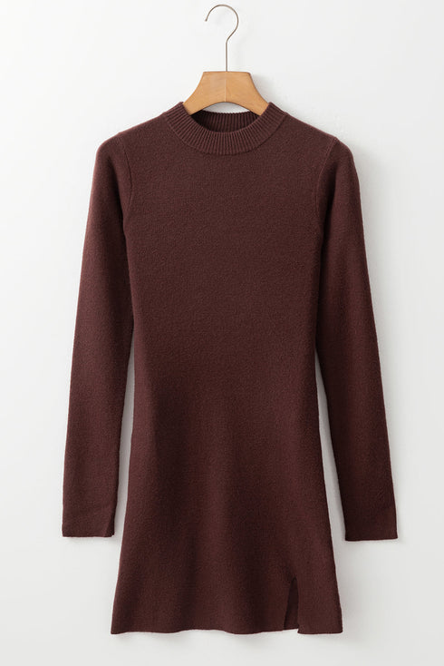 Ribbed Mock Neck Long Sleeve Sweater Dress