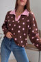 Polka Dot Pattern Collared Loose Pullover Sweater