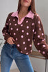 Polka Dot Pattern Collared Loose Pullover Sweater