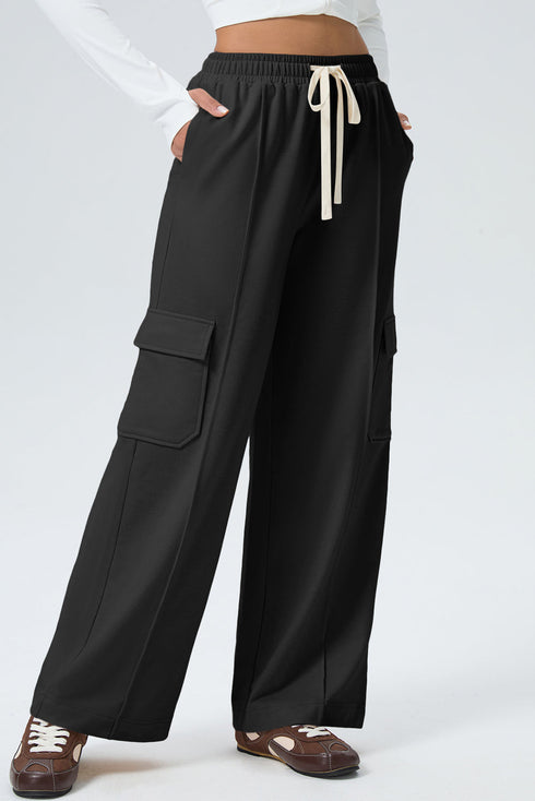 Drawstring Elastic Waist Cargo Patch Pocket Pants