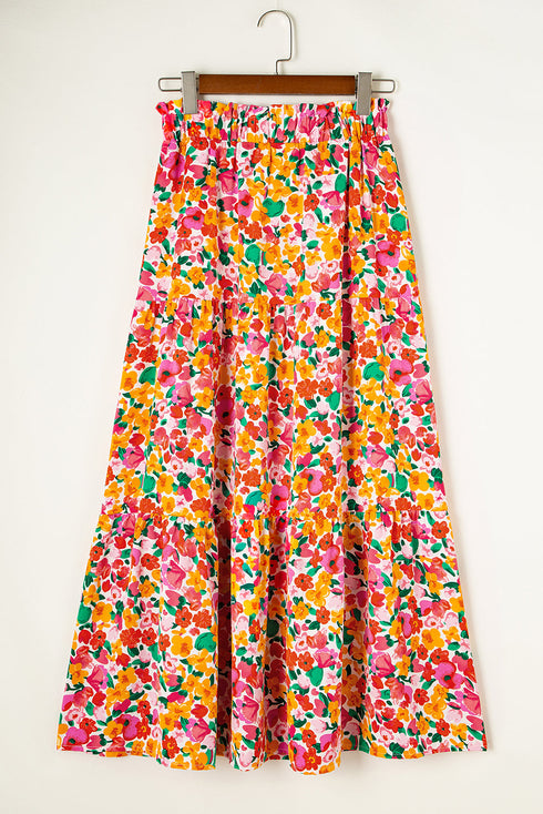Bohemian Floral Print Tiered A Line Long Skirt