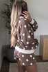 Polka Dot Ribbed Trim Long Sleeve Top Short Set