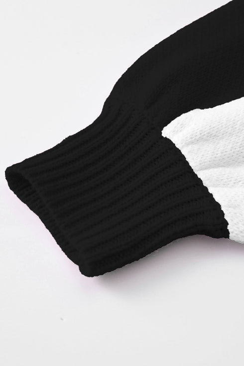 Acrylic Seamed Checkered Pattern Bishop Sleeve Sweater