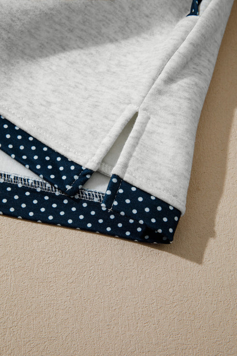 Polka Dot Patchwork Mock Neck Pullover Short Set