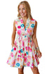Floral Print V Neck Smocked Waist Flared Mini Dress