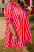 Striped Frilled Collar Button Neck Short Sleeve Mini Dress