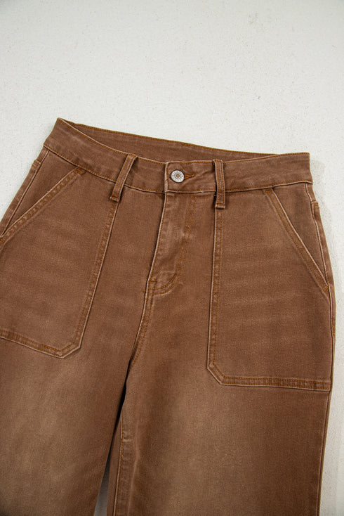 Cropped High Rise Wide Leg Stretch Denim Jeans