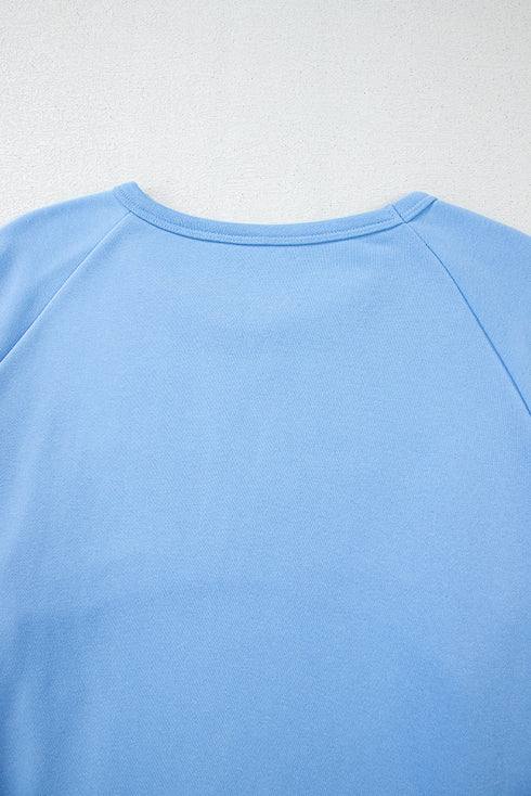 Striped Patchwork Applique Pullover Two Piece Short Set