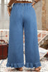 Elastic Waist Ruffled Wide Leg Denim Pants