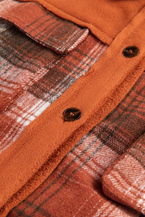 Casual Print Buttoned Flap Pocket Plaid Shacket