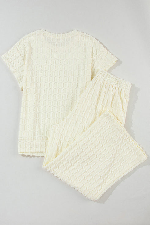 Metallic Lattice Textured Wide Leg Pant Set