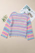 Long Sleeve Striped Open Knit Boho Crochet Top
