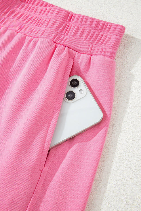 Active Solid Ribbed Tank Wide Leg Sweatpants Pant Set