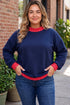 Polka Dot Patchwork Paneled Graphic Pullover Sweatshirt