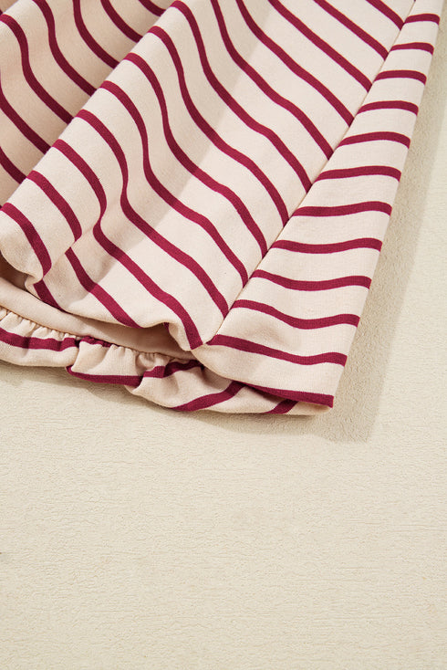 Stripe Cropped Collared Pullover Bubble Skirt Two Piece Dress