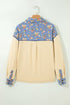 Romantic Floral Denim Collar Patchwork V Neck Top