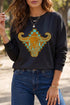 Western Steer Head Print Long Sleeve Round Neck Shift Sweatshirt