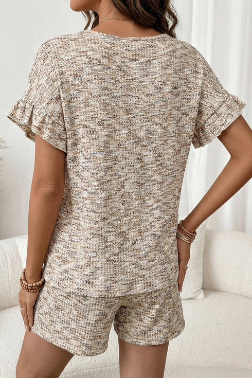 Textured Ruffle Sleeve Top And Drawstring Short Sets