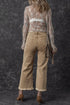 High Rise Cropped Washed Denim Wide Leg Jeans