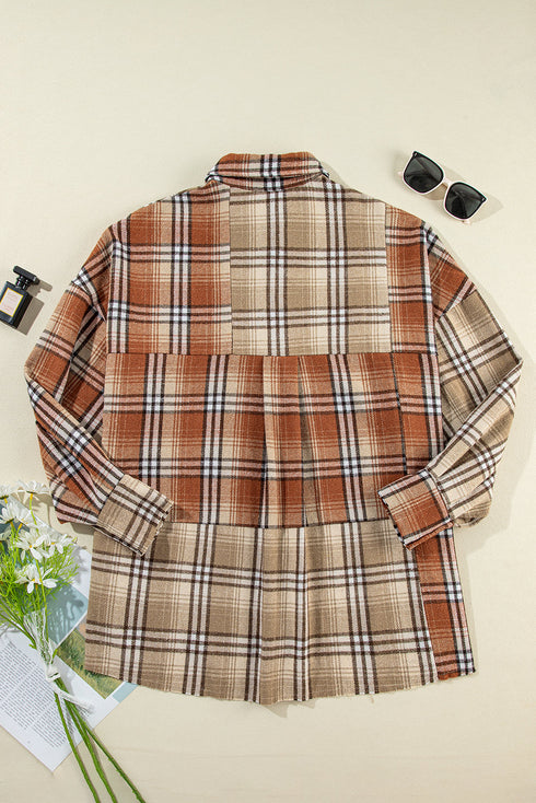 Western Patchwork High Low Plaid Shacket