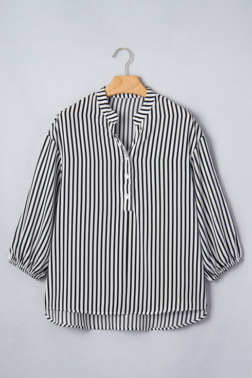 Striped Pattern Half Sleeve Button Up Blouse