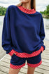 Polka Dot Trim Baggy Pullover Two Piece Short Set