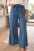 Cotton Denim Seam Flare Leg Drawstring Pants