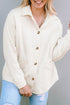 Casual Fleece Button Up Stitching Pocket Raw Hem Jacket