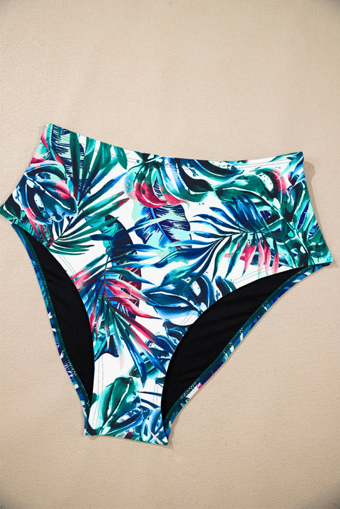 Ruched Side Tie Strap Leaf Print Tankini Set