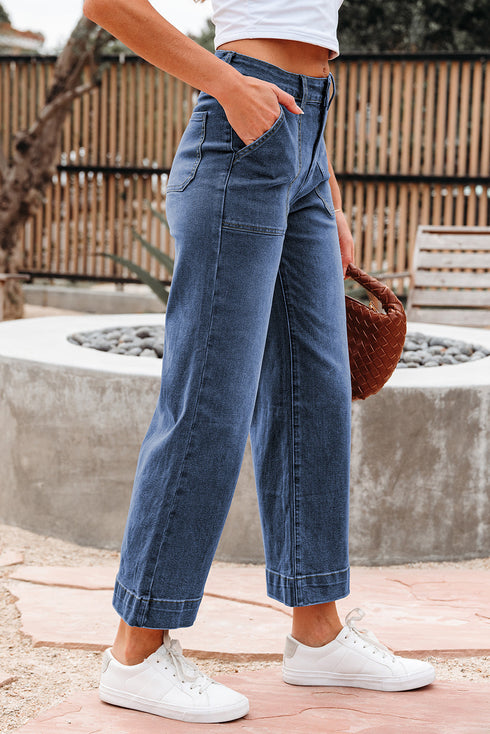 Cropped High Rise Wide Leg Stretch Denim Jeans