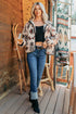 Geometric Print Long Sleeve Shirt Collar Zip Up Placket Binding Tape Jacket