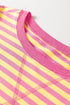 Stripe Trim Round Neck Long Sleeve Top Casual Shorts 2Pcs Short Set