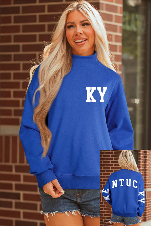 Kentucky Letter Print Mock Neck Graphic Sweatshirt